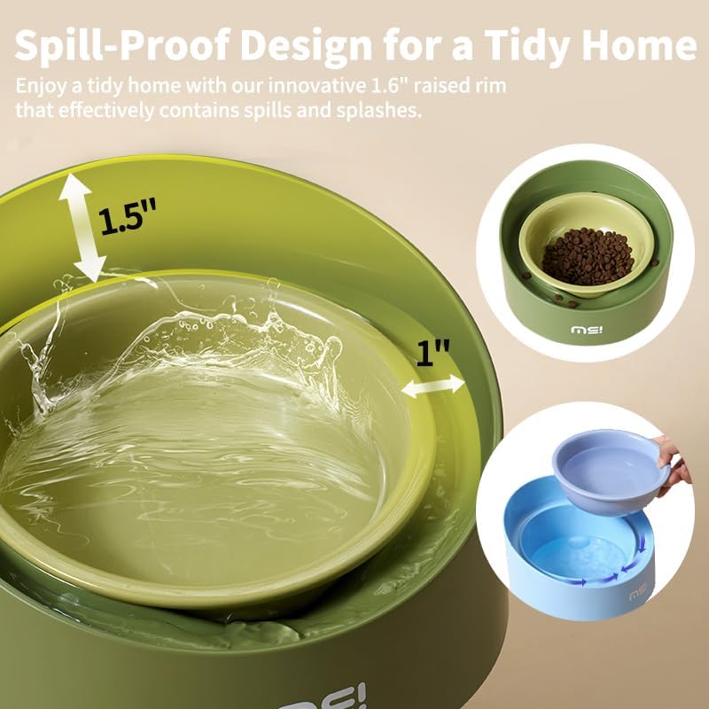 MS!MAKE SURE Ceramic Elevated Cat Bowls, Adjustable Raised Double Bowls Set, Pet Bowl with Anti Slip Rubber Pad, Leak-Proof, Stress Neck Free Food & Water Bowls for Small Dogs Geen - Image 3